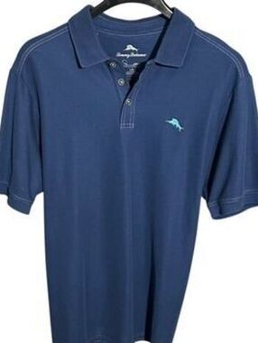 TOMMY BAHAMA Mens (L) Blue Supima Cotton Short Sleeve Polo Golf Tennis Shirt